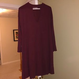 Maroon 3/4 sleeve choker neck dress